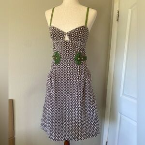 Carolina Herrera Green and White Patterned Midi Dress